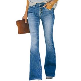Women's Jeans Slim Fit And Slim Multi-button Flared Pants (Color: Blue, size: XL)