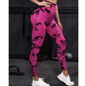 2024  New high-quality high-elastic tie-dye sports fitness trousers women's jacquard yoga trousers high-waisted peach buttocks trousers seamless outer (Color: nan, size: S)